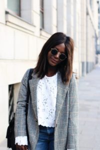 Lace Top and checkered long Coat